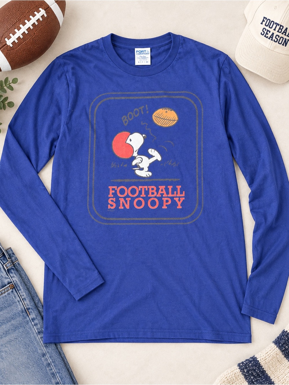 Port and Company Royal Blue 'Football Snoopy' Long-Sleeve Tee